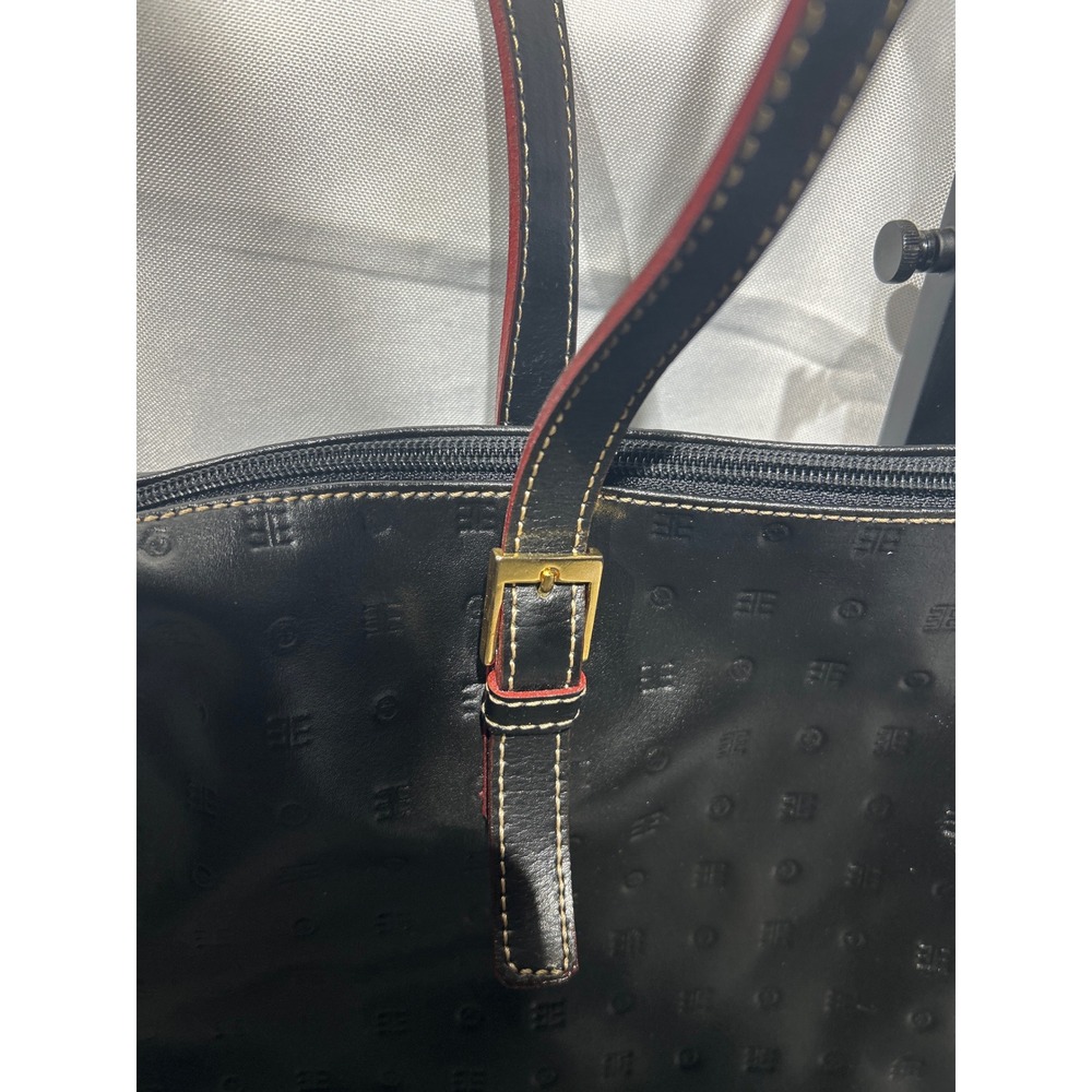 Arcadia Black‎ Embossed Genuine Leather Tote Bag Made in Italy Gold Hardware - Picture 5 of 9
